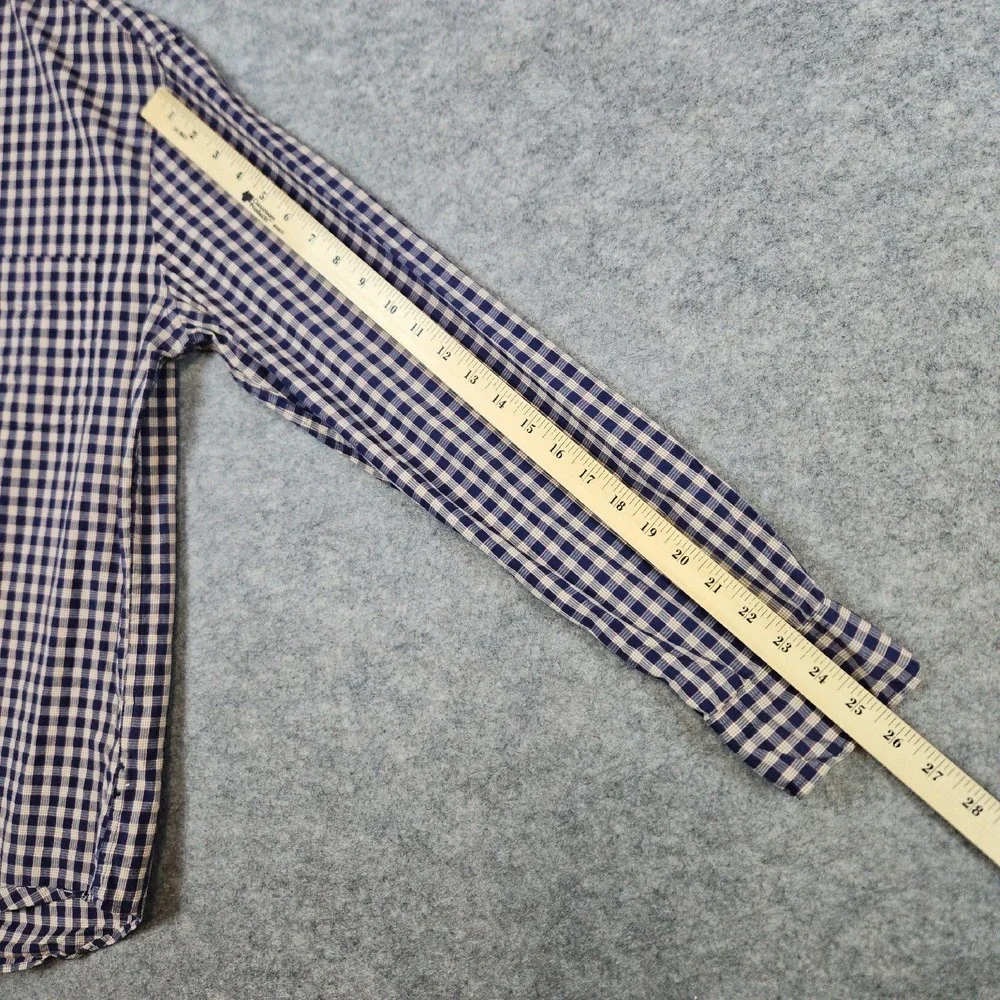 J Crew Secret Wash Shirting Size‎ L Slim Fit Blue & Beige Checks Organic Cotton